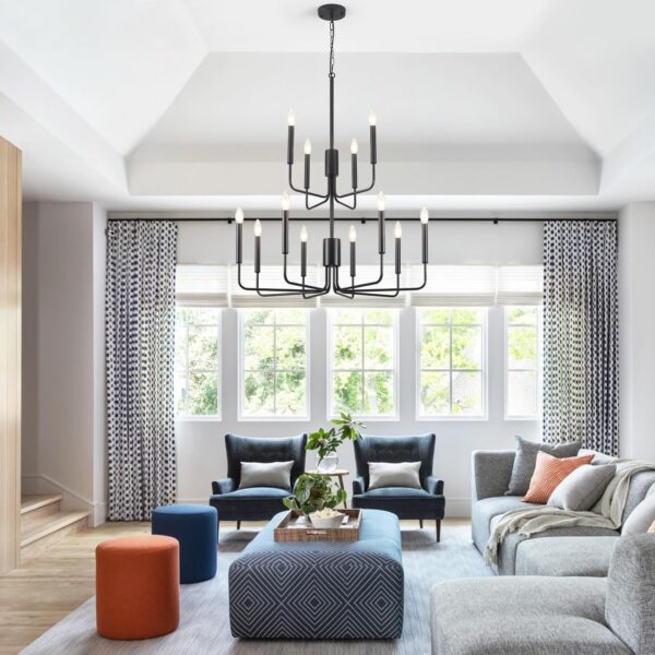 Chandelier 15-Light Industrial Iron Candle Chandelier Modern Suspended Farmhouse Chandeliers Pendant Light Fixtures for Dining Room Bedroom Living Room Kitchen Island Foyer E12 Bulb - Image 4