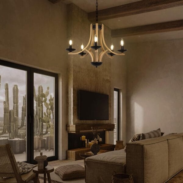 Rustic Chandelier Faux Wooden Chandelier Farmhouse Chandeliers for Dining Room Chandelier, Modern Living Room Chandelier Light Fixture Chandelier, Dining Chandeliers Over Table - Image 5