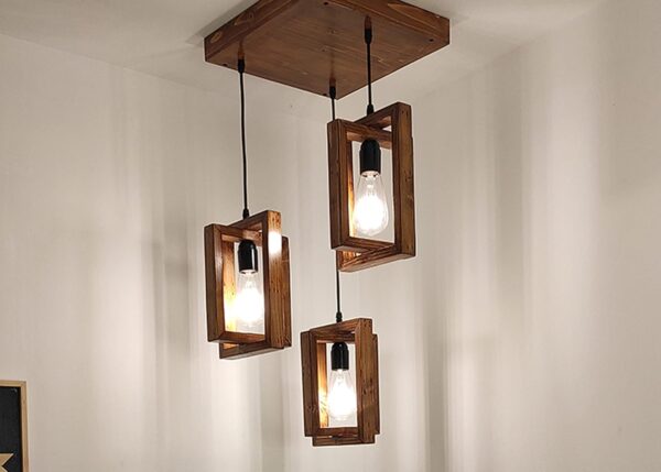 Cubicle Wooden 3-Lights Linear Cluster Chandelier Modern Wooden Hanging Lamp Cubicle Shaped Crossed Design Pendant Light for Home, Living Room, Kitchen, Bedroom, Study, Resturant - Image 6