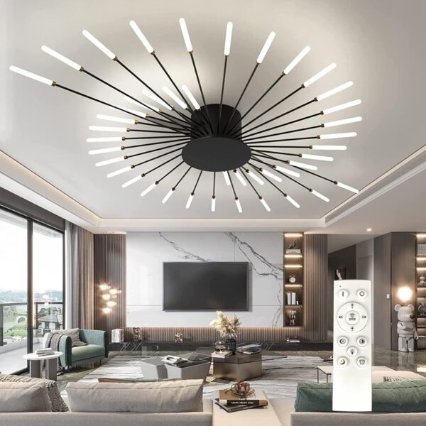 Modern Dimmable LED Ceiling Light, Living Room Lamp Black Ceiling Light With Remote Control, 42-Light 3000-6500K