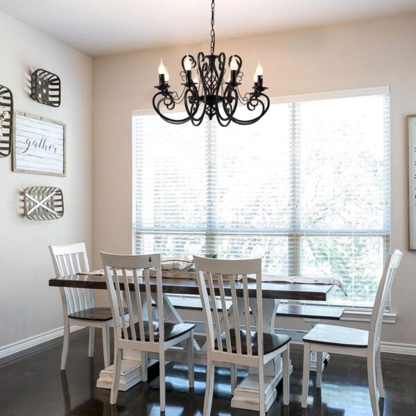 French Country Iron Chandelier Chandeliers, Iron Chandelier8 Lights Kitchen Iron Chandelier Island Candle Iron Black Chandelier, Iron Chandelier Industrial Vintage Pendant Light Fixture Iron Chandelier for Farmhouse, Iron Chandelier Dining Room,  Iron Chandelier Bedroom, Iron ChandelierFoyer - Image 3