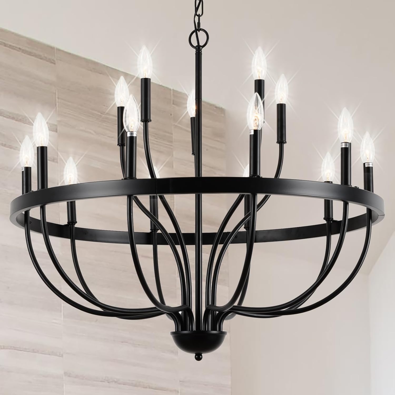 Black Chandelier 15-Light Industrial Iron Candle Chandelier Modern Suspended Farmhouse Chandeliers