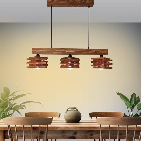 Wooden Square Hanging Ceiling Light | Table Kitchen Vintage Wooden Pendant Light | 3 Lights Suspension Restaurant, Cafe, Kitchen & Dining Room Home Decor
