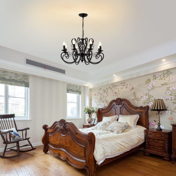 French Country Iron Chandelier Chandeliers, Iron Chandelier8 Lights Kitchen Iron Chandelier Island Candle Iron Black Chandelier, Iron Chandelier Industrial Vintage Pendant Light Fixture Iron Chandelier for Farmhouse, Iron Chandelier Dining Room,  Iron Chandelier Bedroom, Iron ChandelierFoyer - Image 2