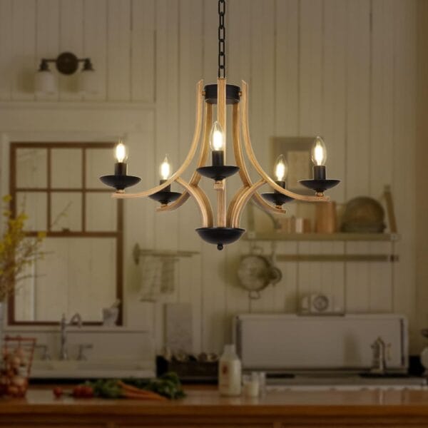 Rustic Chandelier Faux Wooden Chandelier Farmhouse Chandeliers for Dining Room Chandelier, Modern Living Room Chandelier Light Fixture Chandelier, Dining Chandeliers Over Table - Image 7