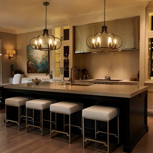 6 Lights Black Farmhouse Chandelier, Vintage Round Pendant Light Fixture, Height Adjustable Hanging Light Ceiling Light Chandelier for Dining Room Kitchen Island Foyer Hallway - Image 7