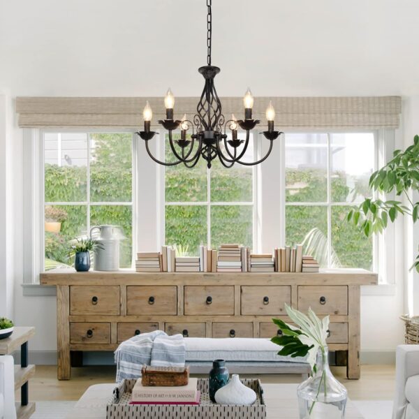 Light Farmhouse Iron Chandelier Candle Chandelier for Living Room, Rustic Iron Chandelier Industrial Iron Chandelier Pendant Ceiling Iron Chandelier Light fixture Iron Chandelier, Vintage Iron Chandelier Hanging Lamp Iron Chandelier for Bedroom Iron Chandelier Hallway Iron Chandelier Kitchen Dining Room Foyer Iron Chandelier - Image 2
