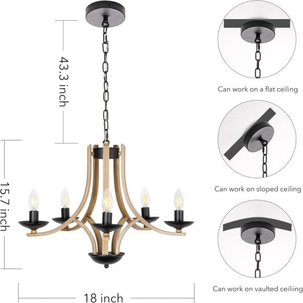 Rustic Chandelier Faux Wooden Chandelier Farmhouse Chandeliers for Dining Room Chandelier, Modern Living Room Chandelier Light Fixture Chandelier, Dining Chandeliers Over Table - Image 4