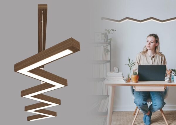 Linear Zig Zag Wooden Pendant Light Adjustable Hanging Ceiling Light in Acrylic Shade for Restaurant Cafe Bar Kitchen Dining Room Living Room - Image 3