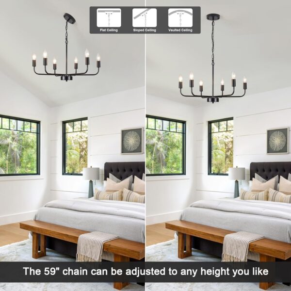 Matte Black Iron Chandelier Chandelier Iron Chandelier 6 Light Black Iron Chandelier Farmhouse Iron Chandelier Chandeliers for Dining Room Industrial Iron Pendant Iron Chandelier Light Fixtures Iron Chandelier for Living Room Bedroom Kitchen Office Hallway Entryway - Image 4