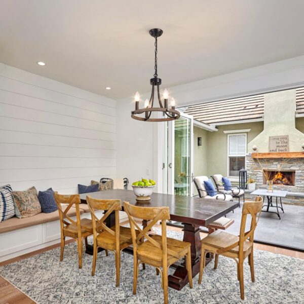 Wagon Wheel Chandelier for Dining Room, Black Farmhouse Chandelier 4 Lights Round Pendant Light, Rustic Hanging Light Fixtures for Kitchen Island Foyer Hallway - Image 7