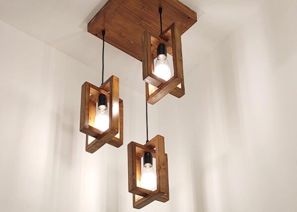 Cubicle Wooden 3-Lights Linear Cluster Chandelier Modern Wooden Hanging Lamp Cubicle Shaped Crossed Design Pendant Light for Home, Living Room, Kitchen, Bedroom, Study, Resturant - Image 7