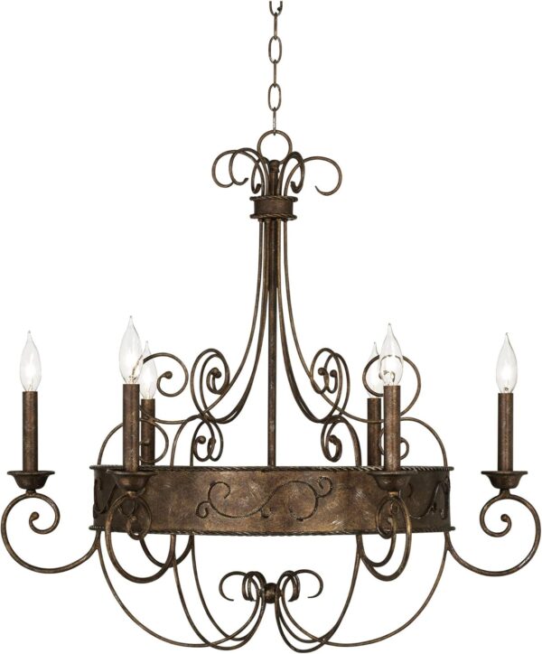 Rust  Iron Chandelier Bronze  Iron Chandelier Candelabra Chandelier  Iron Chandelier Lighting Iron Chandelier 30" Wide Rustic Farmhouse Industrial 6-Light Fixture for Dining Iron Chandelier Room Iron Chandelier House Foyer  Iron Chandelier Entryway Kitchen Bedroom Living Room High - Image 8