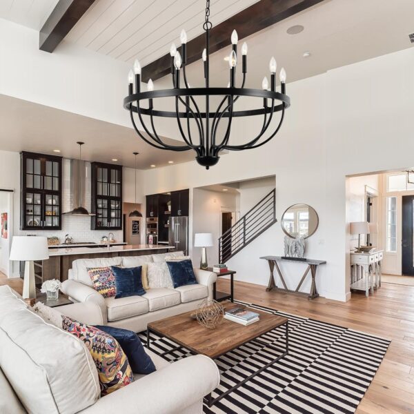 Black Chandelier 15-Light Industrial Iron Candle Chandelier Modern Suspended Farmhouse Chandeliers - Image 6