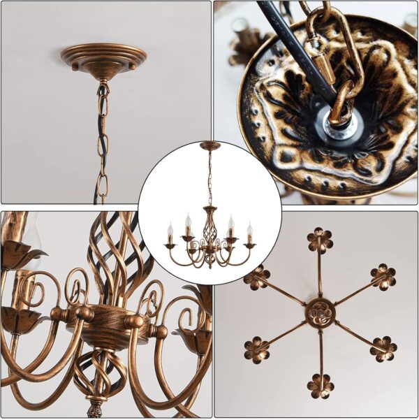 Farmhouse Iron Chandelier Bronze, Rustic 6 Light Iron French Country Iron Chandelier Pendant Light Fixture, Vintage Metal Chandelier for Dining Room Kitchen Living Room - Image 5
