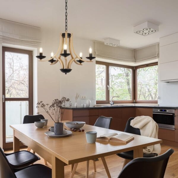 Rustic Chandelier Faux Wooden Chandelier Farmhouse Chandeliers for Dining Room Chandelier, Modern Living Room Chandelier Light Fixture Chandelier, Dining Chandeliers Over Table - Image 3