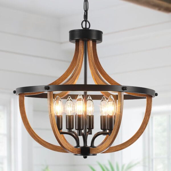 Black Farmhouse Chandelier Cage Chandelier Chandelier for Dining Room Chandelier , 6-Light Vintage Chandelier Round Pendant Chandelier Light Fixture Chandelier Adjustable Chandelier Hanging Chandelier for Kitchen Chandelier Island Foyer Chandelier  - Image 2