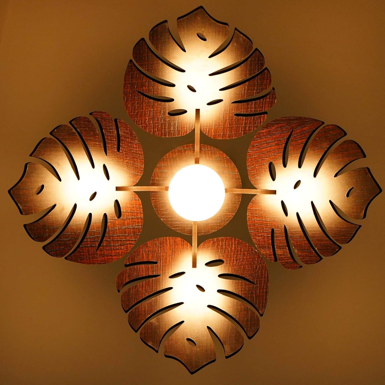 Electric Antique Wooden Ceiling Hanging lamp with Gold Bulb