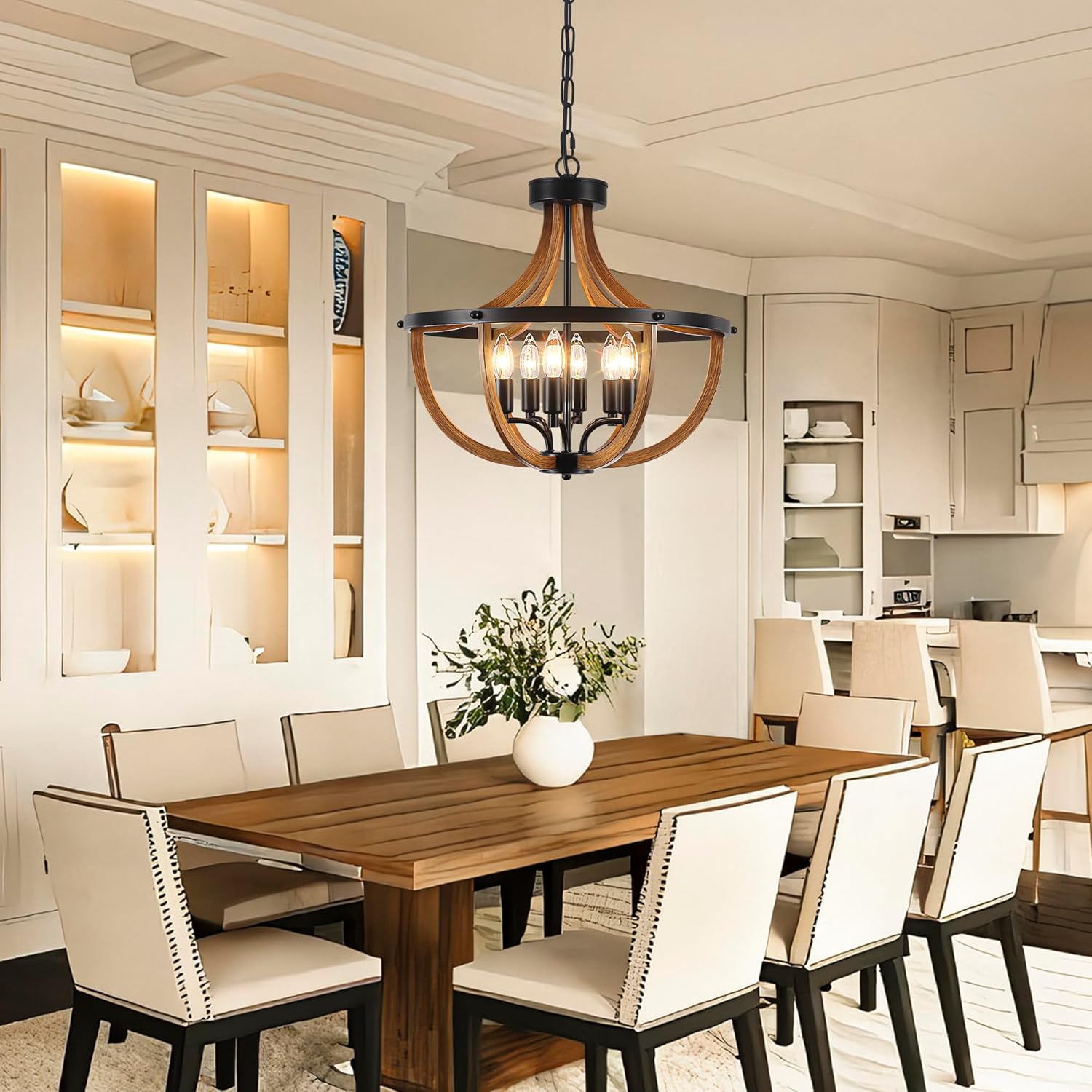 Black Farmhouse Chandelier Cage Chandelier Chandelier for Dining Room Chandelier , 6-Light Vintage Chandelier Round Pendant Chandelier Light Fixture Chandelier Adjustable Chandelier Hanging Chandelier for Kitchen Chandelier Island Foyer Chandelier 