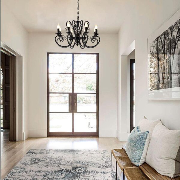 French Country Iron Chandelier Chandeliers, Iron Chandelier8 Lights Kitchen Iron Chandelier Island Candle Iron Black Chandelier, Iron Chandelier Industrial Vintage Pendant Light Fixture Iron Chandelier for Farmhouse, Iron Chandelier Dining Room,  Iron Chandelier Bedroom, Iron ChandelierFoyer - Image 6