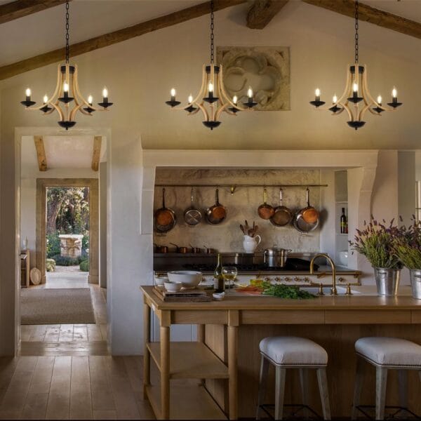 Rustic Chandelier Faux Wooden Chandelier Farmhouse Chandeliers for Dining Room Chandelier, Modern Living Room Chandelier Light Fixture Chandelier, Dining Chandeliers Over Table - Image 2