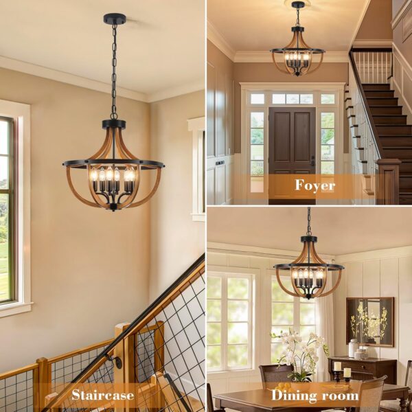 Black Farmhouse Chandelier Cage Chandelier Chandelier for Dining Room Chandelier , 6-Light Vintage Chandelier Round Pendant Chandelier Light Fixture Chandelier Adjustable Chandelier Hanging Chandelier for Kitchen Chandelier Island Foyer Chandelier  - Image 3