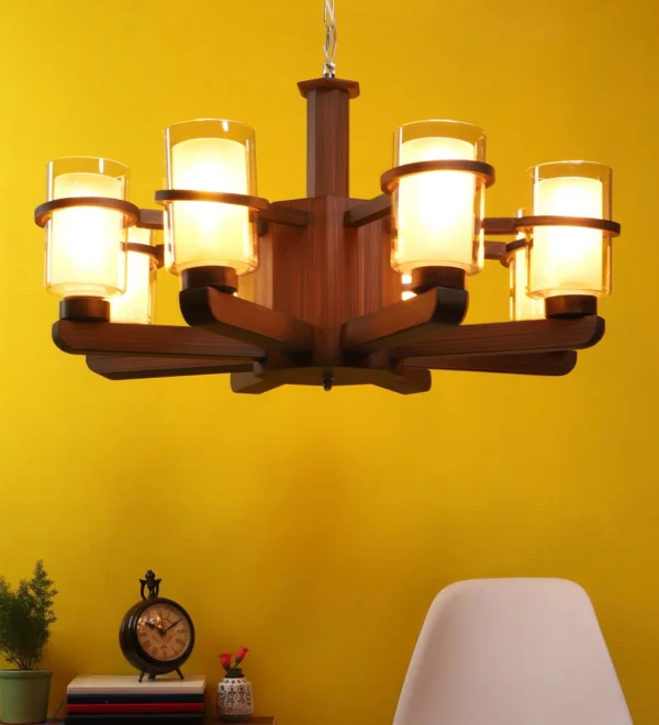 Wooden Chandelier, Wood Chandelier, Shaded Chandelier