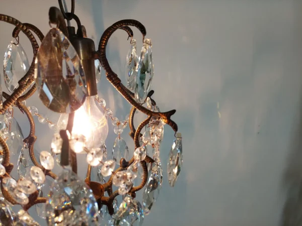 Fixture Chandelier Pendant Chandelier Victorian Chandelier , Antique Chandelier Cage Chandelier Petite Chandelier Light Vintage Chandelier from Light 1960's Chandelier Brass & Crystals Chandelier Small Ceiling Chandelier Lighting Lamp Chandelier  - Image 3
