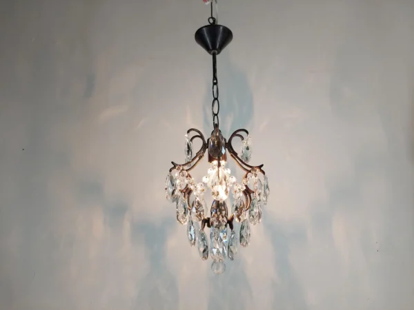 Fixture Chandelier Pendant Chandelier Victorian Chandelier , Antique Chandelier Cage Chandelier Petite Chandelier Light Vintage Chandelier from Light 1960's Chandelier Brass & Crystals Chandelier Small Ceiling Chandelier Lighting Lamp Chandelier  - Image 4