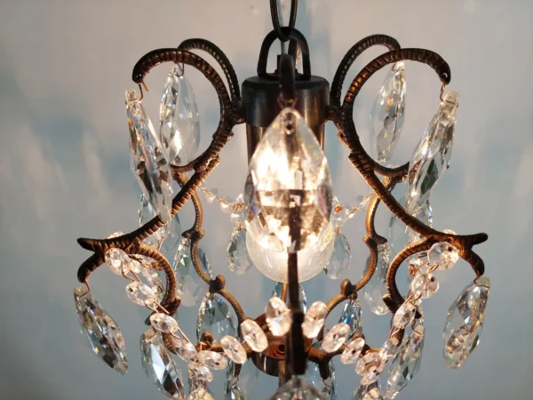 Fixture Chandelier Pendant Chandelier Victorian Chandelier , Antique Chandelier Cage Chandelier Petite Chandelier Light Vintage Chandelier from Light 1960's Chandelier Brass & Crystals Chandelier Small Ceiling Chandelier Lighting Lamp Chandelier  - Image 5