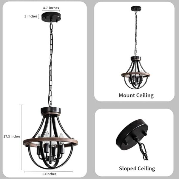 Chandelier | Farmhouse Chandelier, Modern Hanging Pendant Lighting, 4-Light Rustic Ceiling Light Fixture, Vintage Chandelier for Hallway Foyer Dining Room Entryway Kitchen Island Bedroom - Image 5