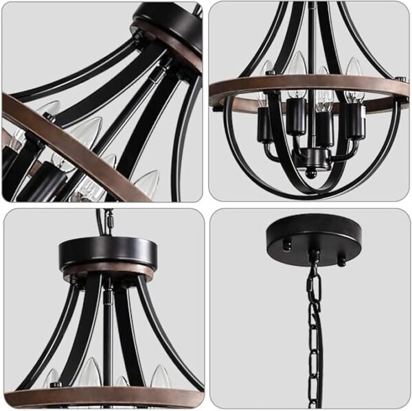 Chandelier | Farmhouse Chandelier, Modern Hanging Pendant Lighting, 4-Light Rustic Ceiling Light Fixture, Vintage Chandelier for Hallway Foyer Dining Room Entryway Kitchen Island Bedroom - Image 2