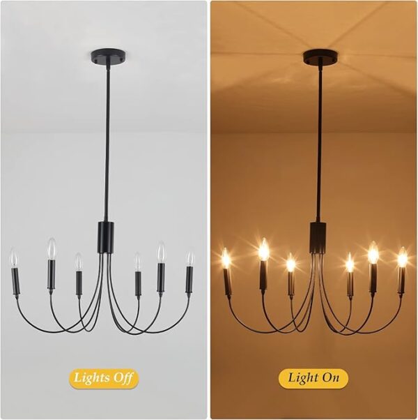 Black Farmhouse Chandelier 4 Lights, Vintage Cage Chandeliers E12 Base Ceiling Light Fixtures Semi Flush Mount Lantern Pendant Light for Dining Room Entryway Hallway Foyer Kitchen - Image 3