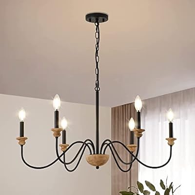 Chandelier | Rustic 6-Light Wood Chandelier for Dining Room and Living Room