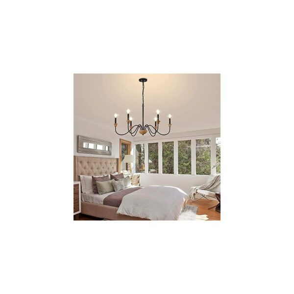 Chandelier | Rustic 6-Light Wood Chandelier for Dining Room and Living Room - Image 5
