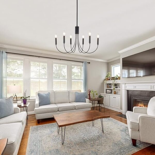 Black Farmhouse Chandelier 4 Lights, Vintage Cage Chandeliers E12 Base Ceiling Light Fixtures Semi Flush Mount Lantern Pendant Light for Dining Room Entryway Hallway Foyer Kitchen - Image 6