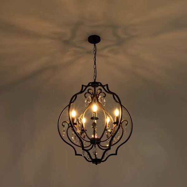 5 Lights Farmhouse Chandelier, Rustic Orb Chandeliers for Dining Room, Black Crystal Chandelier Light Fixture for Living Room, Bedreoom, Hallway, Bronze, D 27" - Image 4