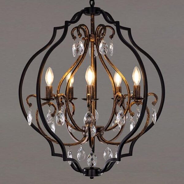 5 Lights Farmhouse Chandelier, Rustic Orb Chandeliers for Dining Room, Black Crystal Chandelier Light Fixture for Living Room, Bedreoom, Hallway, Bronze, D 27"