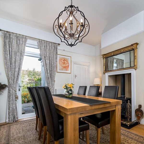 5 Lights Farmhouse Chandelier, Rustic Orb Chandeliers for Dining Room, Black Crystal Chandelier Light Fixture for Living Room, Bedreoom, Hallway, Bronze, D 27" - Image 3