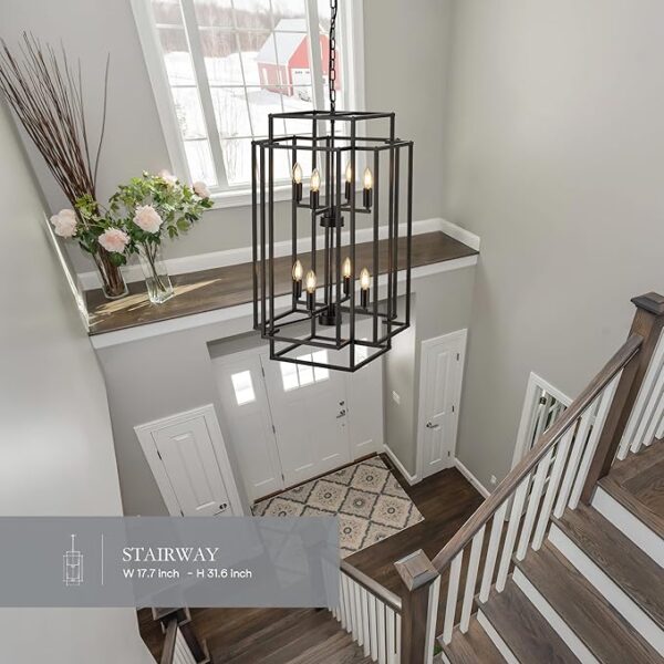 Iron chandelier | Chandelier |112 inch | 8-Light Lantern Tiered Pendant Light Fixtures, Black Metal Farmhouse Chandelier Hall Foyer Hanging Chandelier for Kitchen Island Dining Room Living Room Foyer Entryway, Black - Image 5
