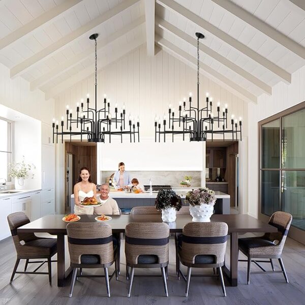 Iron Chandelier, Farmhouse Chandelier 24 Light Large Black Chandeliers for Dining Room Light Fixture, Chandelier 3-Tier for High Ceilings Foyer Living Room Entryway Hallway, Iron chandelier (size : 40inch width 36inch height)) - Image 2