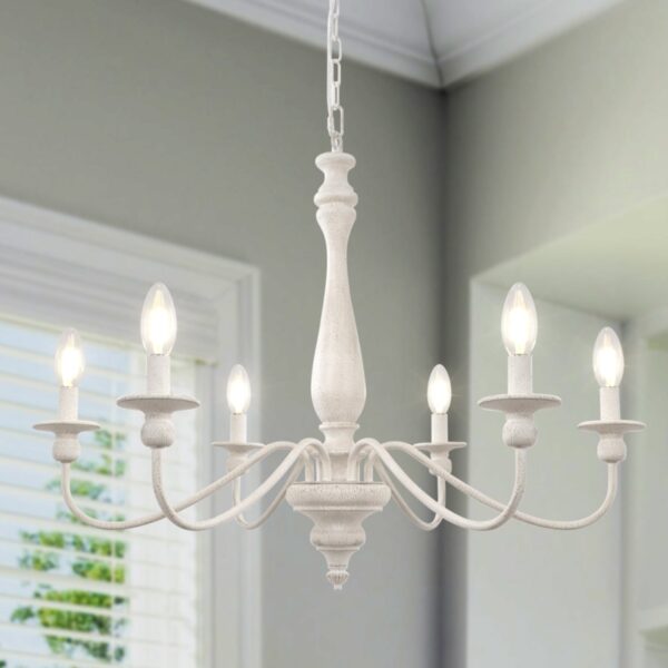 Chandelier | Distressed white chandelier 6 - Light Empire Chandelier