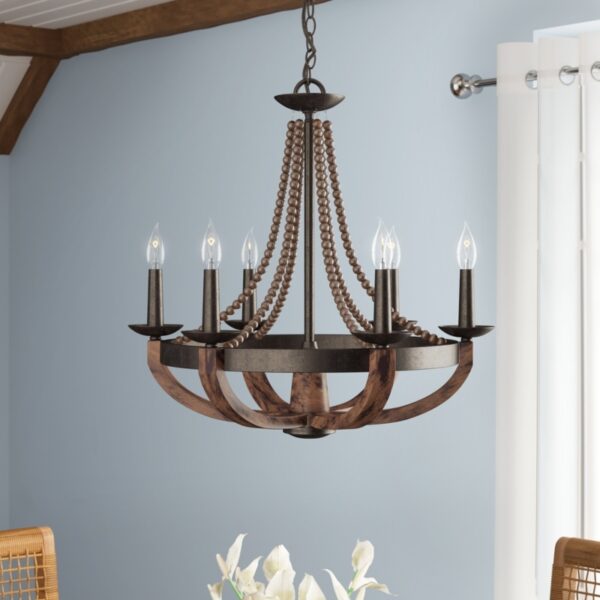 Chandelier | Wooden 6 - Light Dimmable Empire Chandelier