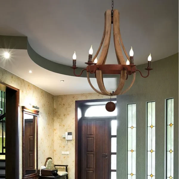 Chandeliers Vintage Chandelier Decoration Retro Wood Light Fixture Of Living Room Bedroom Loft Home American Country - Image 2