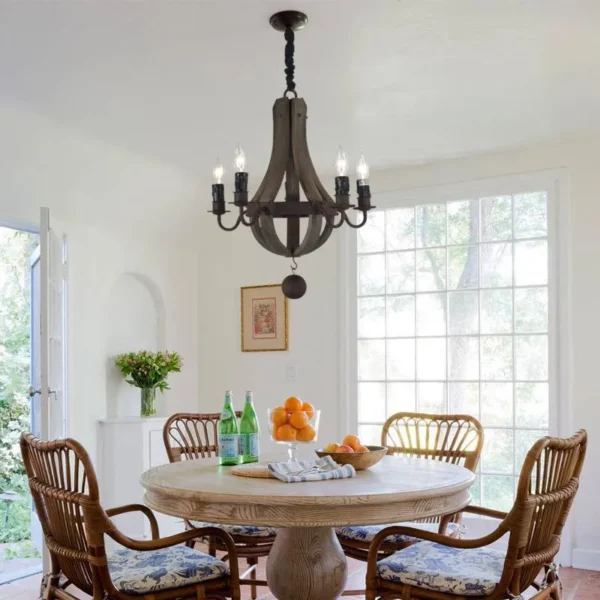 Chandeliers Vintage Chandelier Decoration Retro Wood Light Fixture Of Living Room Bedroom Loft Home American Country - Image 3