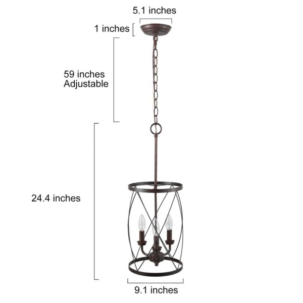 3-Light Industrial Chandeliers, Foyer Pendant Light, Hanging Fixture for Dining Room, Adjustable Height, Bronze Finish with Thin Metal Shade - Image 2