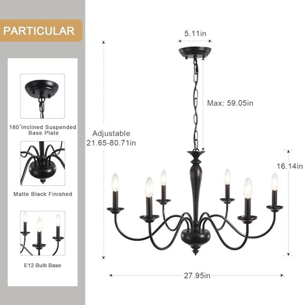 Farmhouse Chandelier for Dining Room 6 Lights Black Pendant Light Fixture Hanging Candle Iron Chandelier for Bedroom Kitchen Island Foyer Living Room Hallway - Image 7