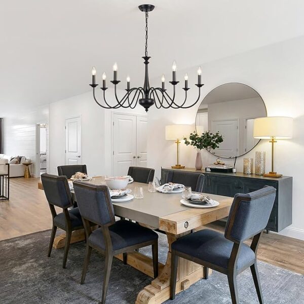 Modern Farmhouse Chandelier Black Pendant Light for Dining Room Light Fixtures Hanging 8 Lights Rustic Vintage Candle Pendant Lighting Fixture Ceiling for Kitchen Island Foyer Entry Living Room Bedroom