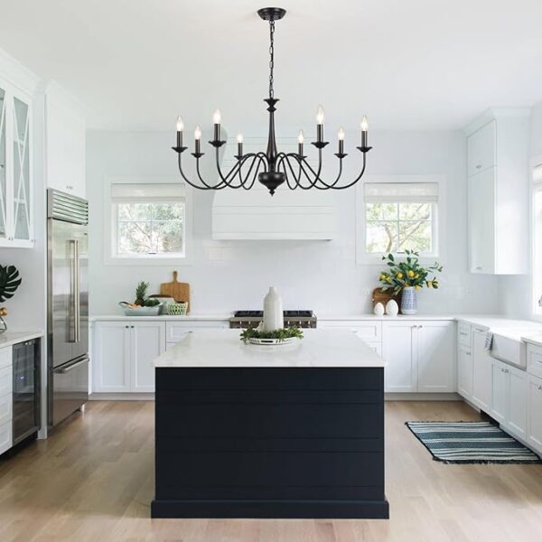 Modern Farmhouse Chandelier Black Pendant Light for Dining Room Light Fixtures Hanging 8 Lights Rustic Vintage Candle Pendant Lighting Fixture Ceiling for Kitchen Island Foyer Entry Living Room Bedroom - Image 2
