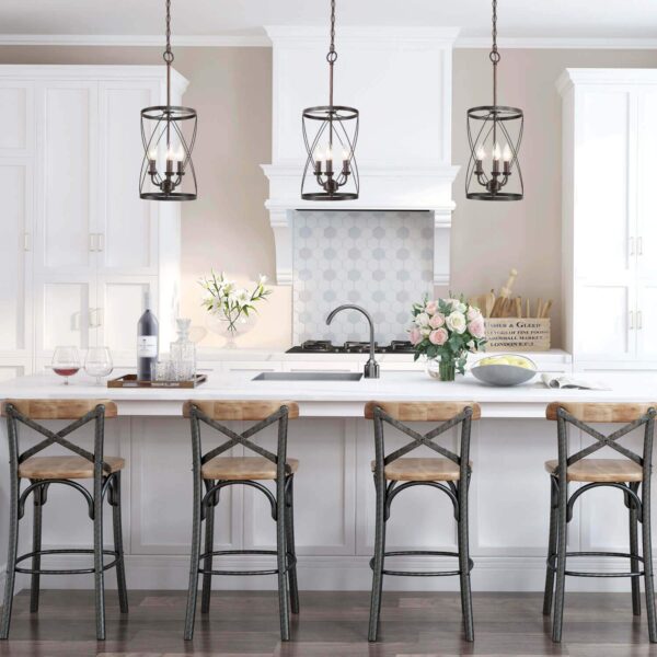 3-Light Industrial Chandeliers, Foyer Pendant Light, Hanging Fixture for Dining Room, Adjustable Height, Bronze Finish with Thin Metal Shade - Image 3